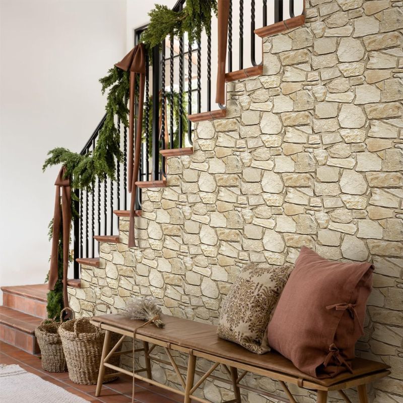 Panneau Mural 3D Fausse Pierre Marron Design Moderne