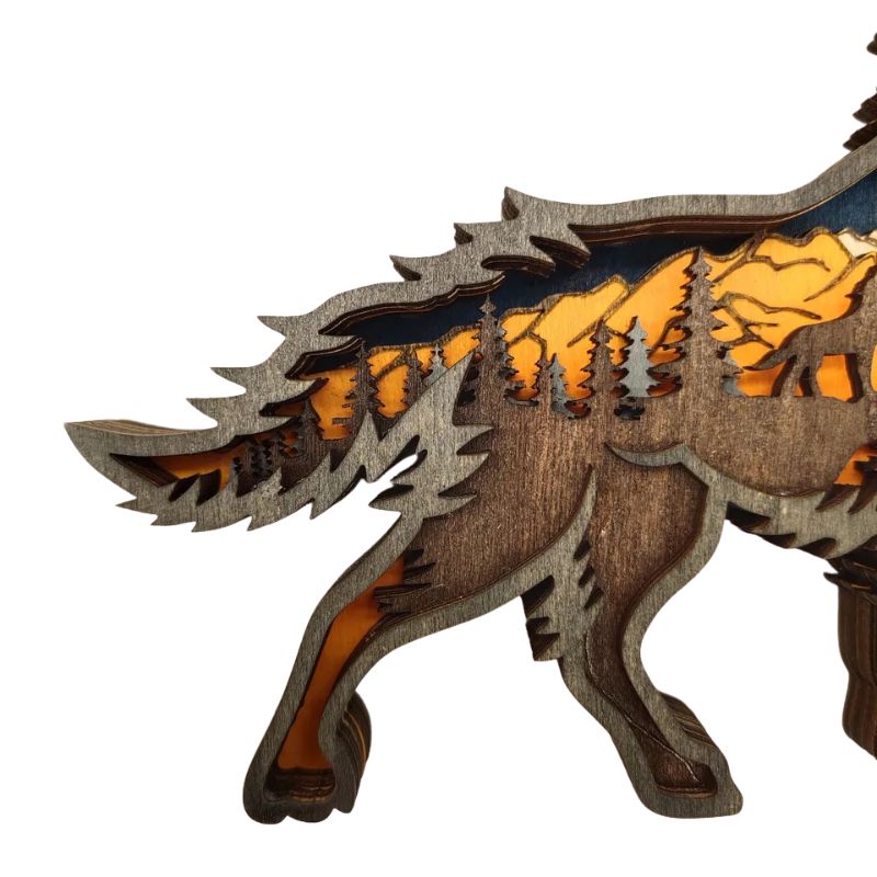 Sculpture En Bois Loup Hurlant En Relief 3D