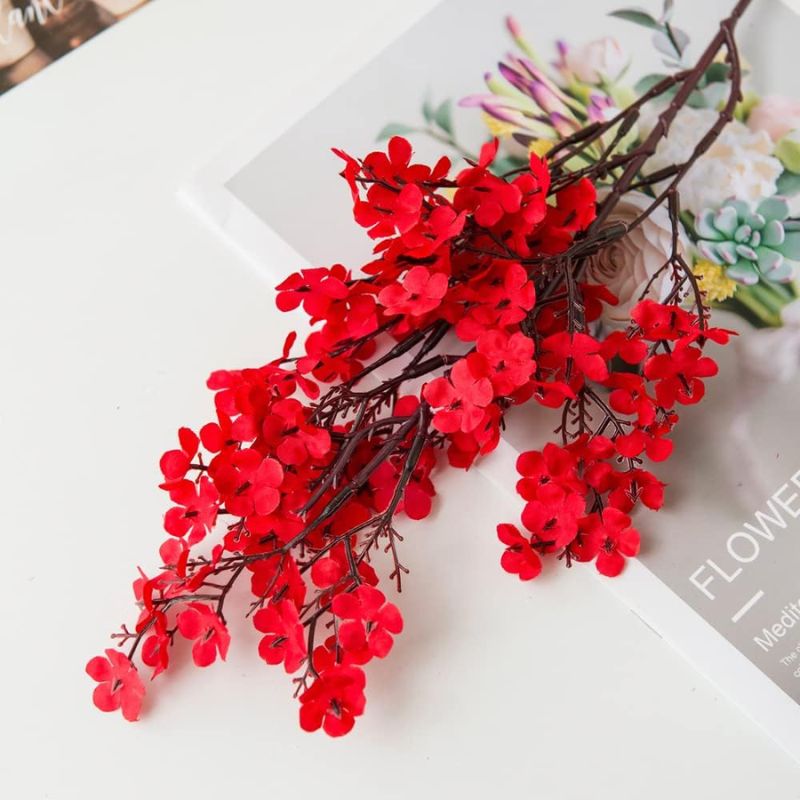 Fleur Artificielle Rouge En Branche Florale Délicate