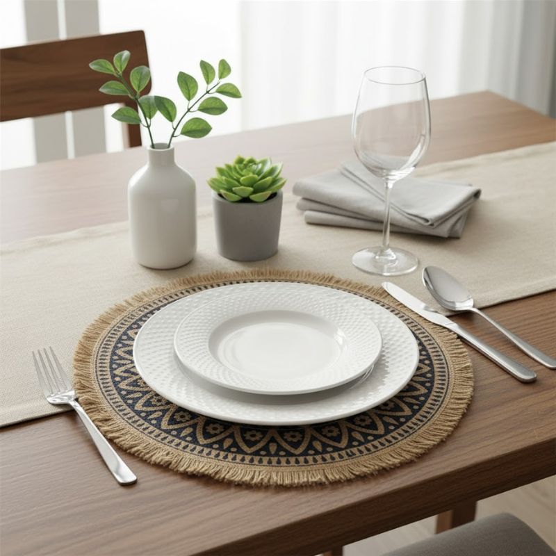 Set De Table En Lin Bohème Avec Franges Naturelles