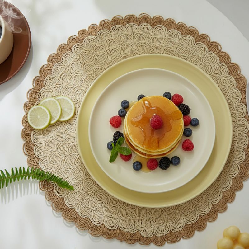 Set De Table En Papier Rond Tissé Naturel Et Élégant