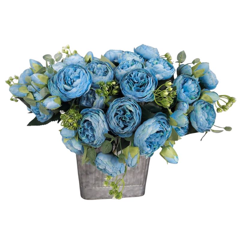 Fleur Artificielle Bleu Bouquet Décoratif Avec Roses Compactes
