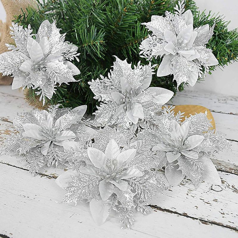 Fleur Artificielle Gris Avec Effet Pailleté Élégant