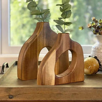 Vase en Bois Massif pour Fleurs Séchées Lot de 2