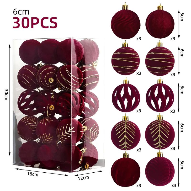 Décorations de Noël Boules Bordeaux Élégantes
