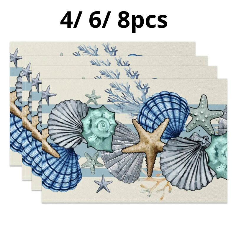 Set De Table En Lin Motif Coquillages Et Étoiles De Mer