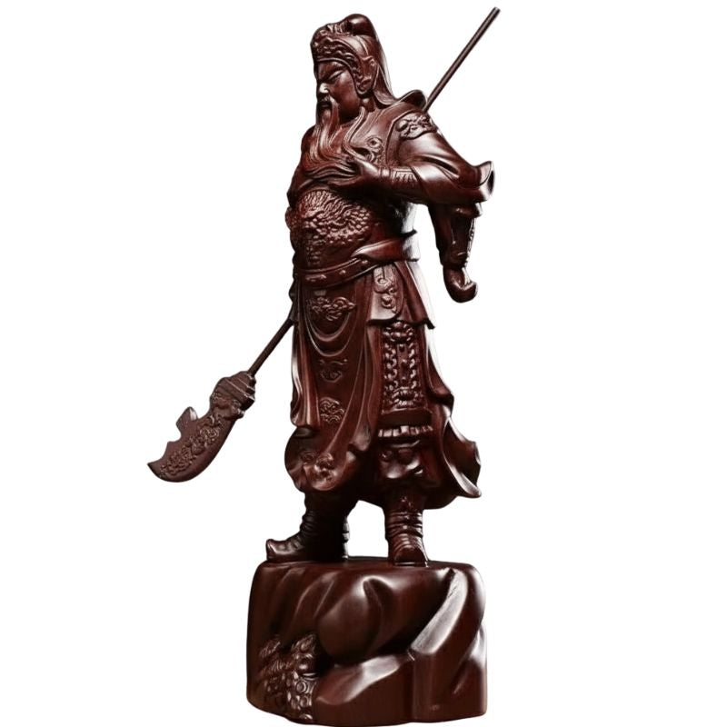 Sculpture En Bois Statue Guan Gong Feng Shui Sculptée