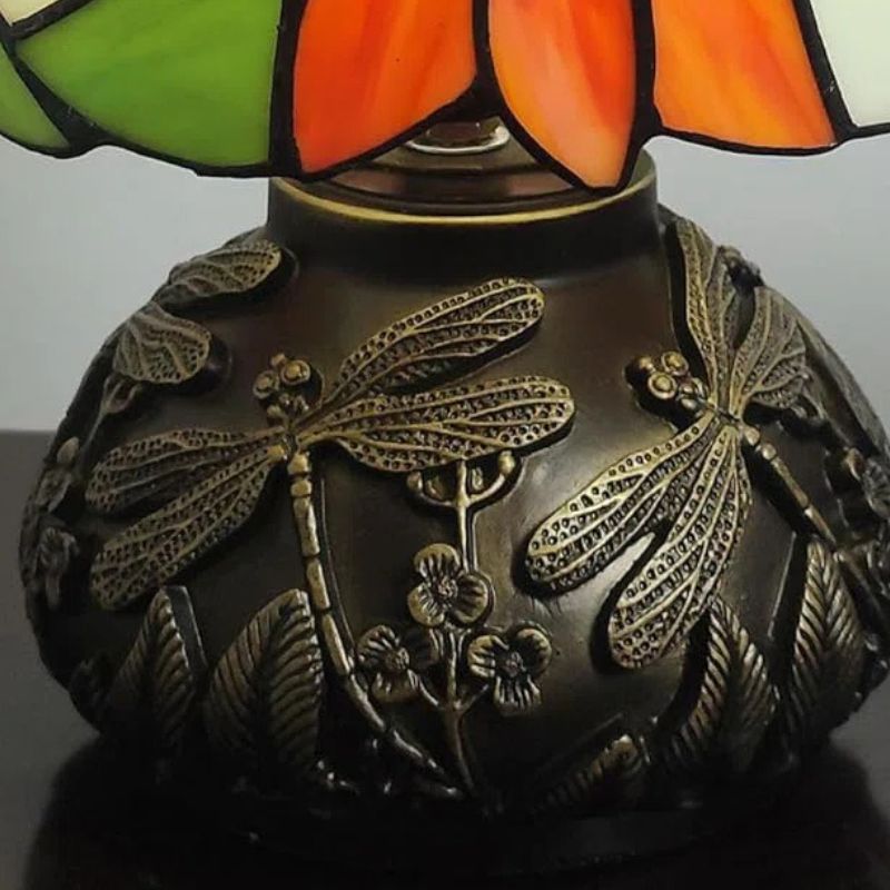 Lampe Champignon En Pâte De Verre Colorée Avec Pied Sculpté