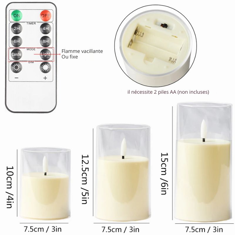 Bougies LED Sans Flamme avec Télécommande Lot de 3