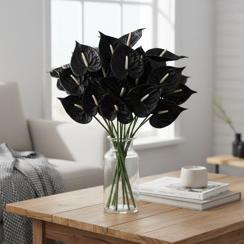 Fleur Artificielle Noir En Fleur Calla Avec Silhouette Fine