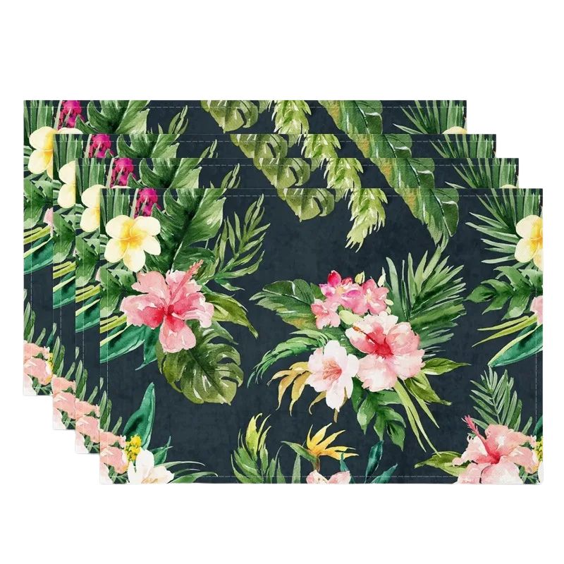 Set De Table En Lin Style Tropical Chic Fleurs Exotiques