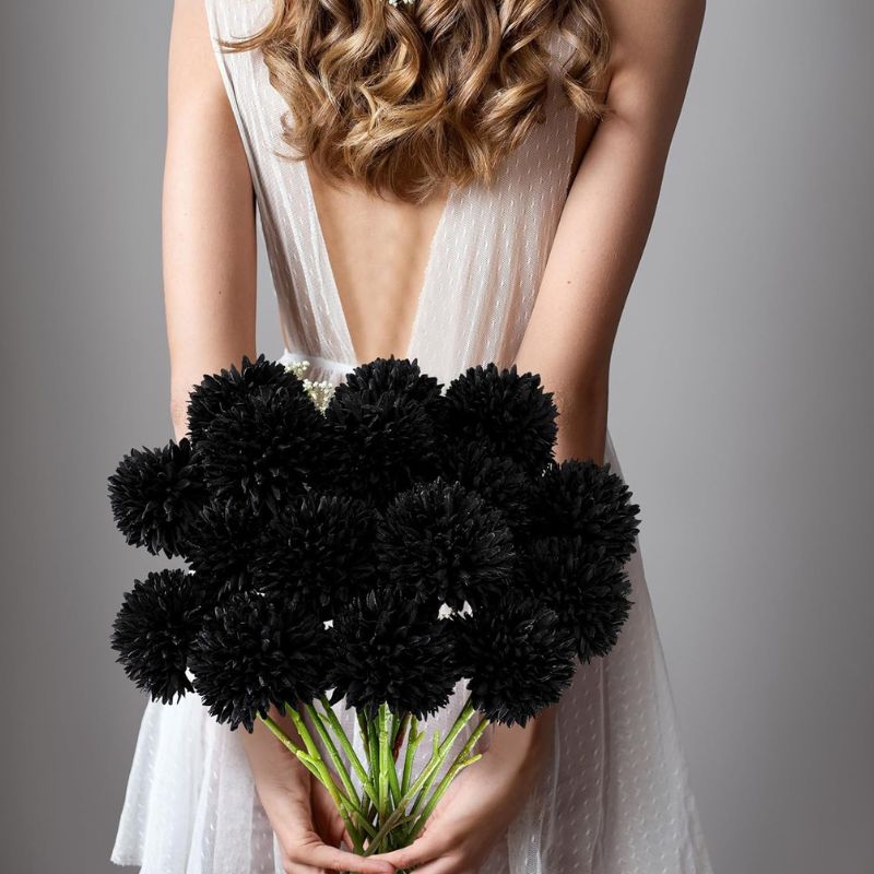 Fleur Artificielle Noir Avec Pompons Denses