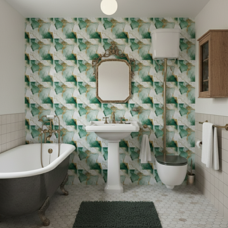 Panneau Mural Salle De Bain Élégant Avec Texture Marbrée Vert