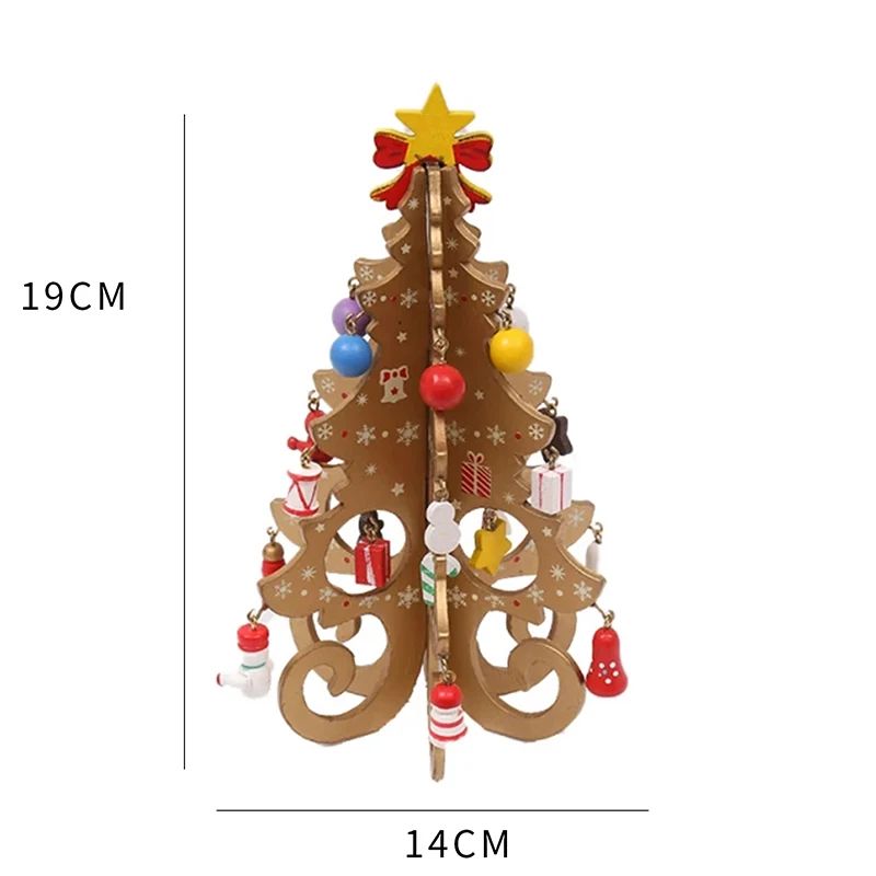 Mini Sapin de Noël en Bois Naturel avec Décorations