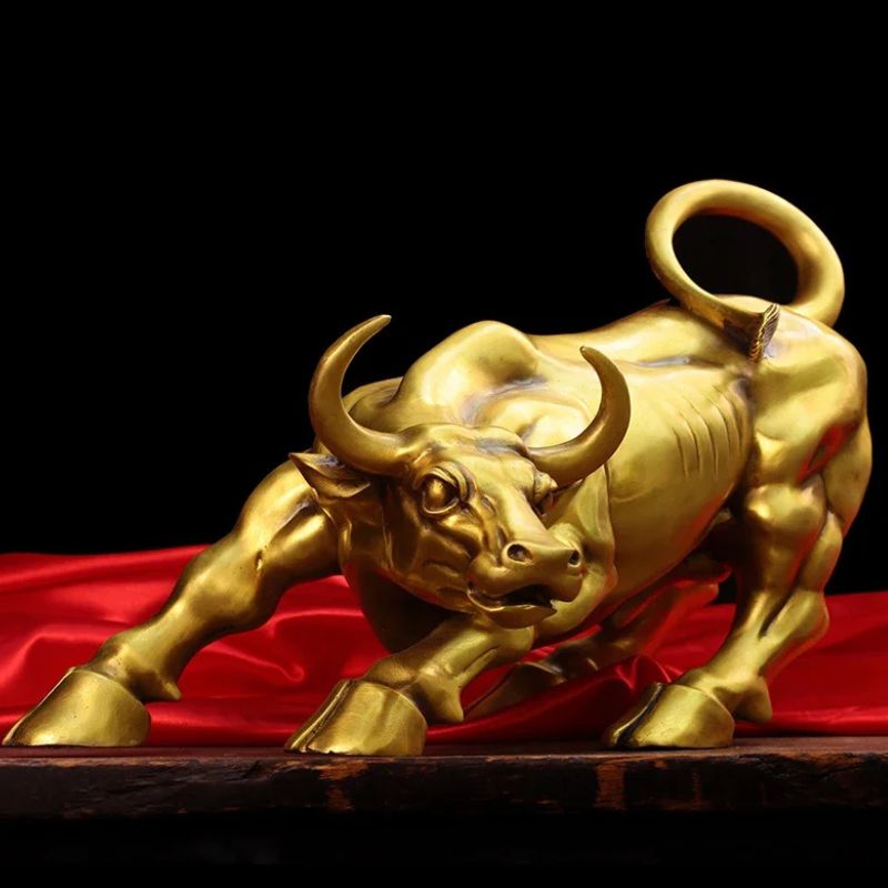 Sculpture Métal Taureau Doré Décoratif