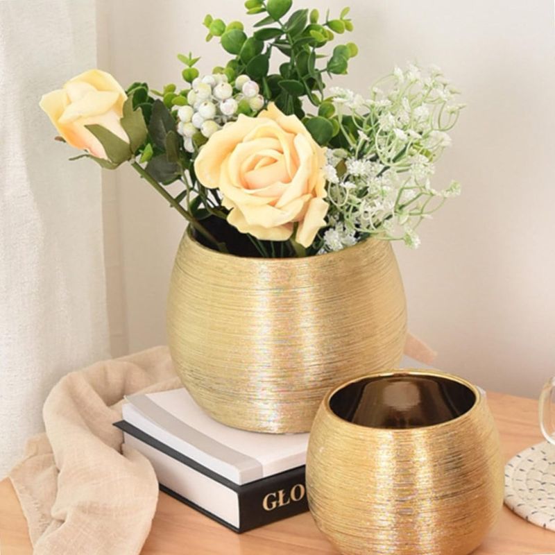 Vase Rond en Céramique Dorée