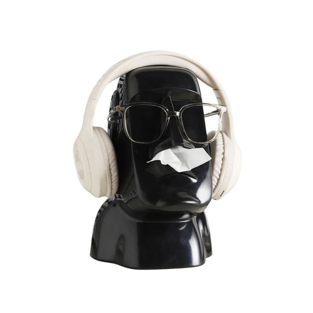 Sculpture Moai Design Avec Casque Audio Et Lunettes Modernes