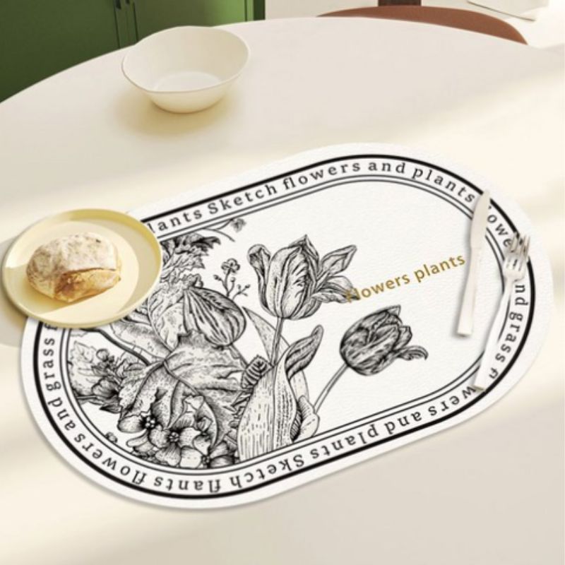 Set De Table Cuir Imperméable Motif Fleurs Raffiné