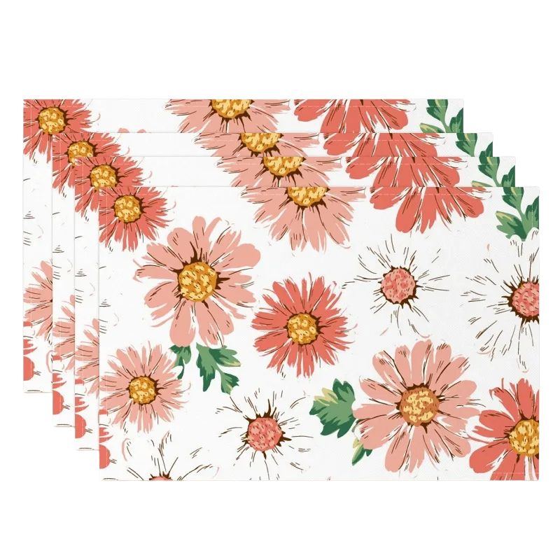 Set De Table En Lin Motif Fleurs Champêtres Tons Rosés