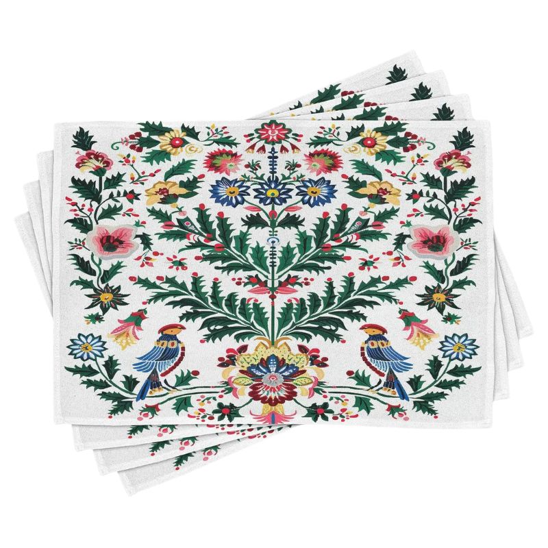 Set De Table En Lin Vintage À Motifs Floraux Et Oiseaux