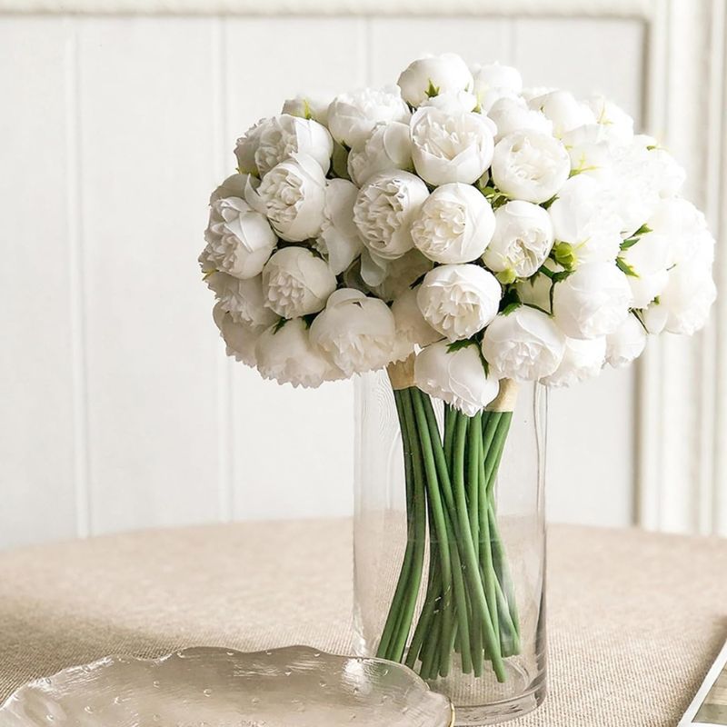 Fleur Artificielle Blanc Roses En Bouquet Volumineux