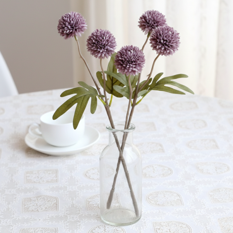Fleur Artificielle Violet En Tige Avec Fleurs Pompon Texturées