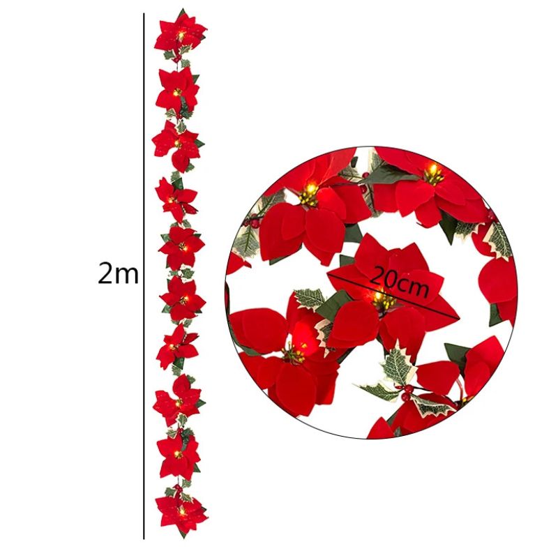 Guirlandes Pour Arbres De Noël Fleurs De Poinsettia Avec Lumières LED