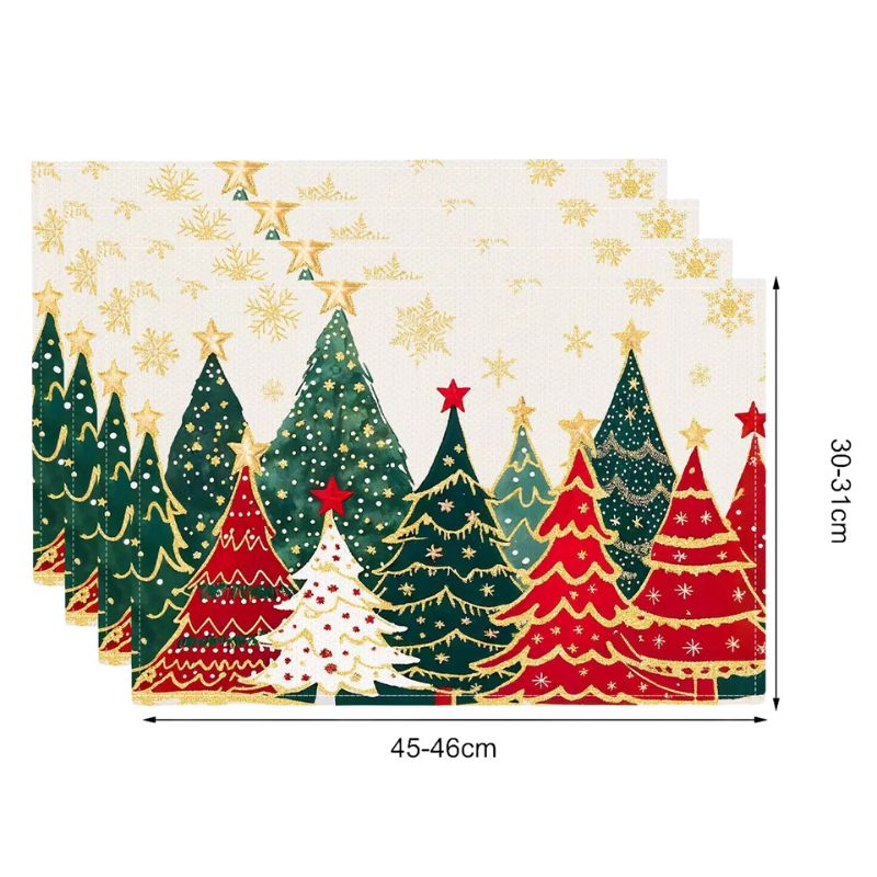 Set De Table En Lin Imprimé Sapins