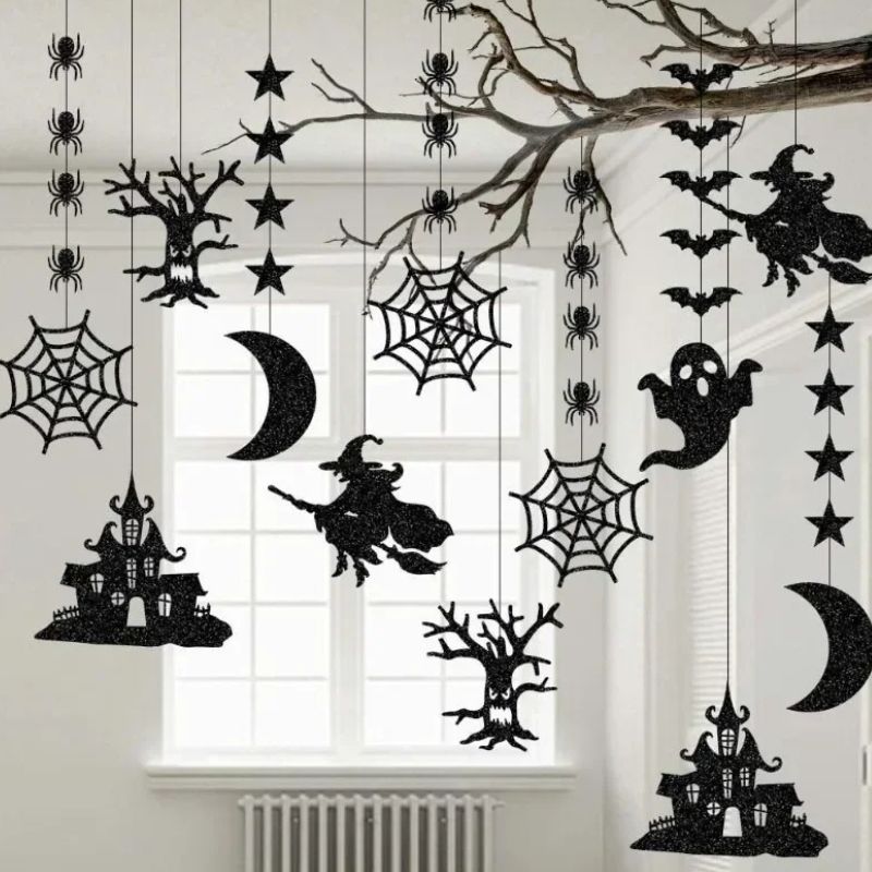 Décorations Halloween Guirlande Suspendue Noire