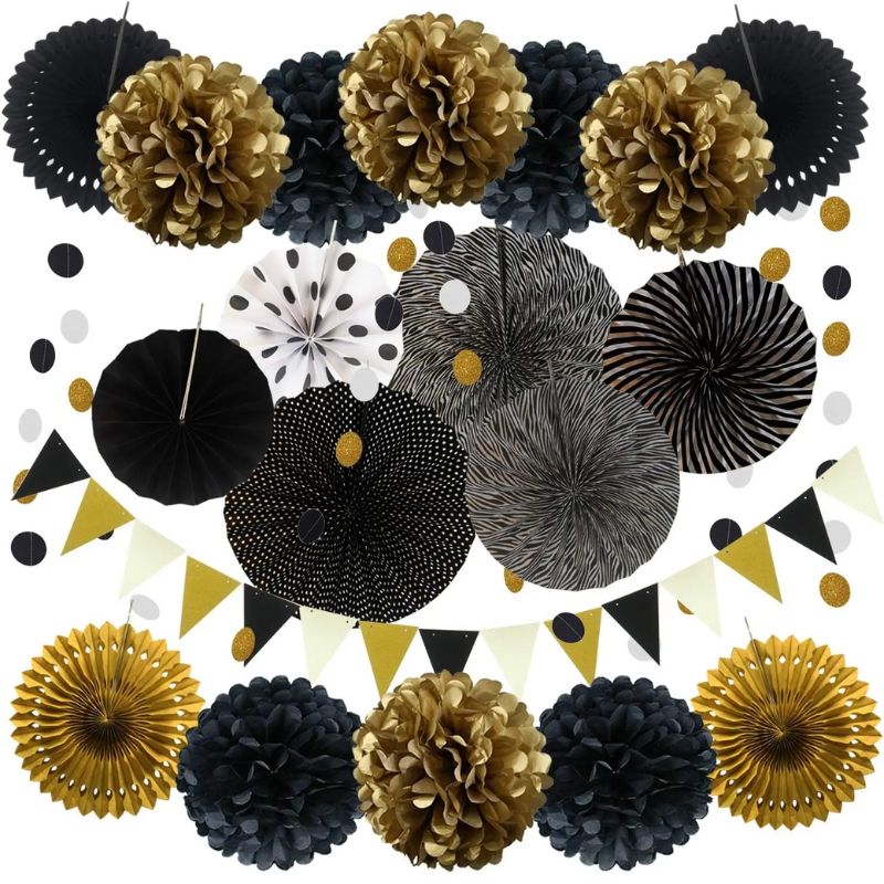 Décorations Festives Guirlande De Fleurs En Papier Avec Pompons Et Éventails