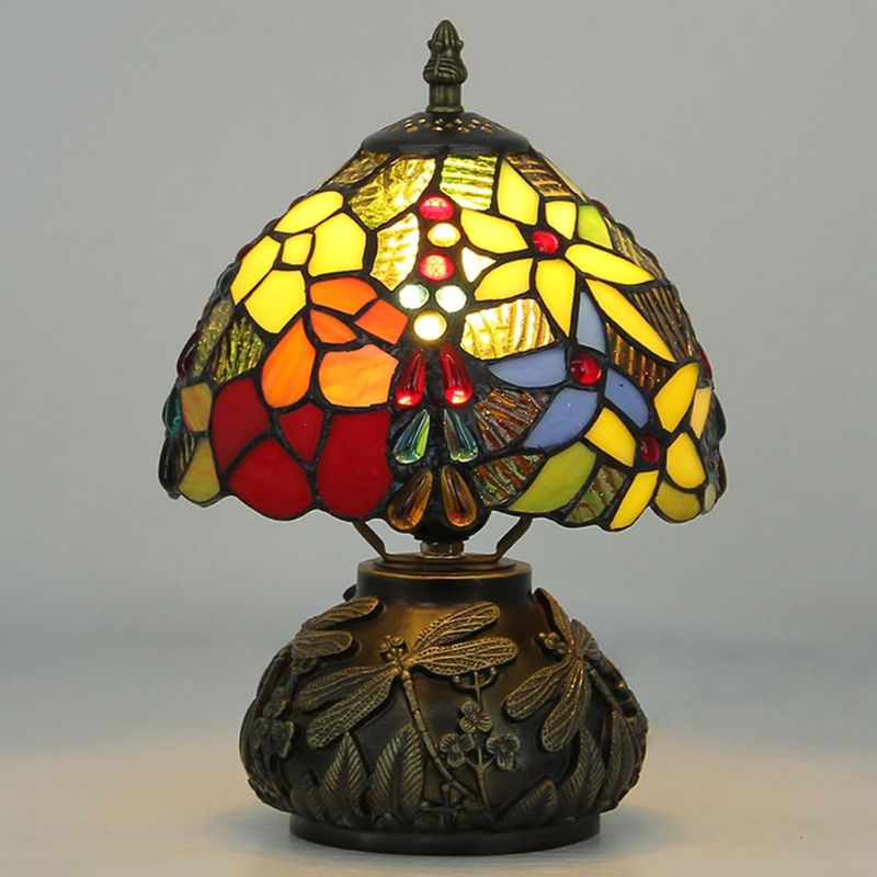 Lampe Champignon En Pâte De Verre Colorée Avec Pied En Résine Sculpté