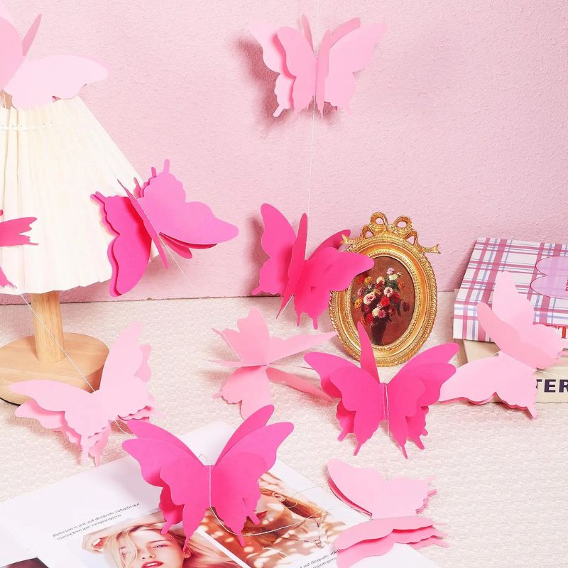 Guirlandes pour Anniversaire Papillon Rose 3D Lot de 4