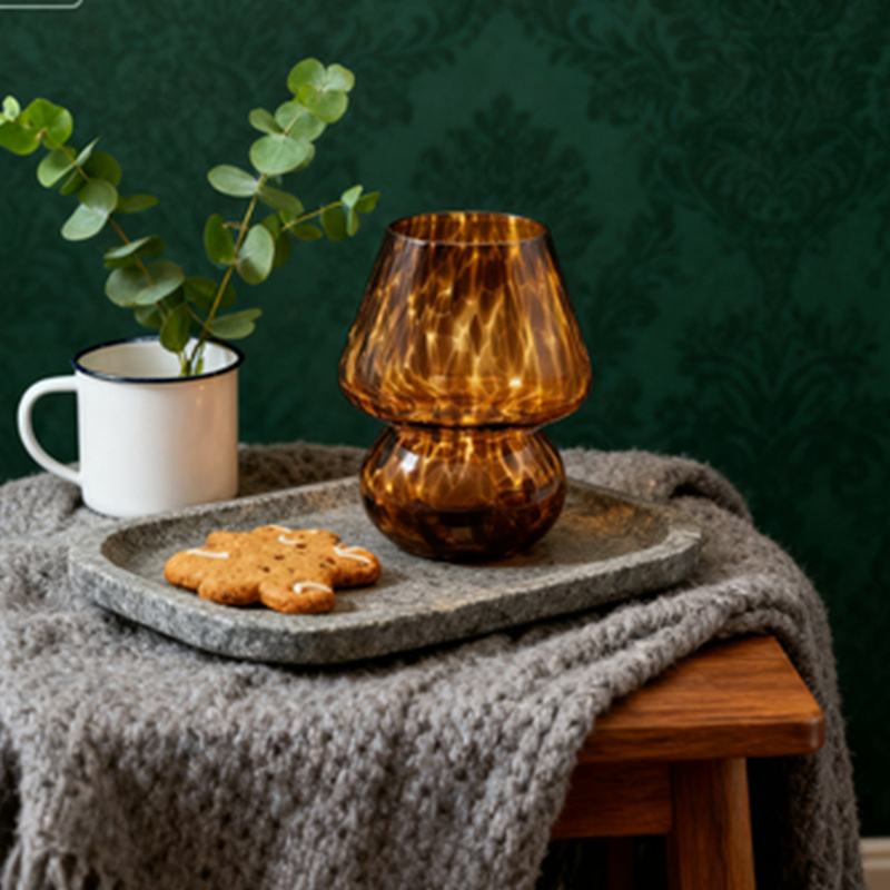 Lampe Champignon En Verre Ambre Design Élégant