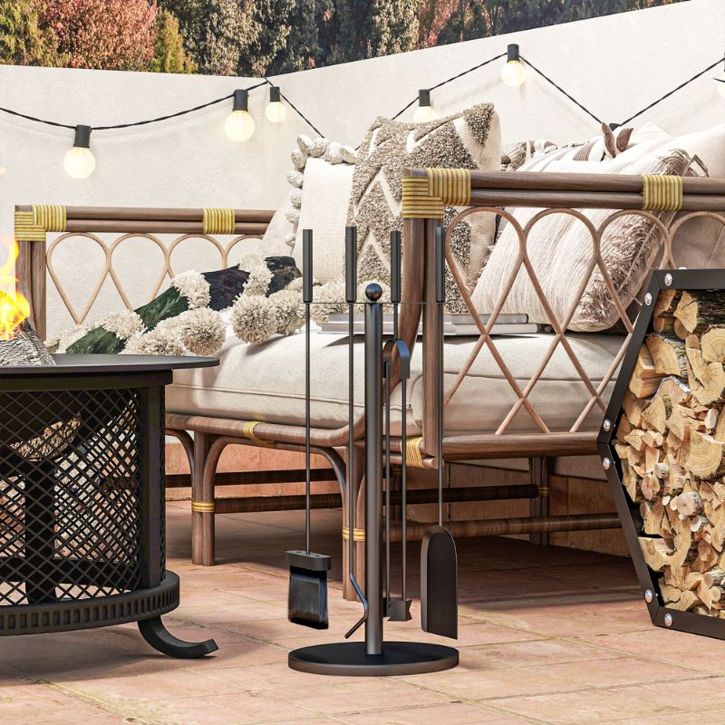 Ensemble D’Outils Pour Cheminée 5 Pièces En Acier Noir