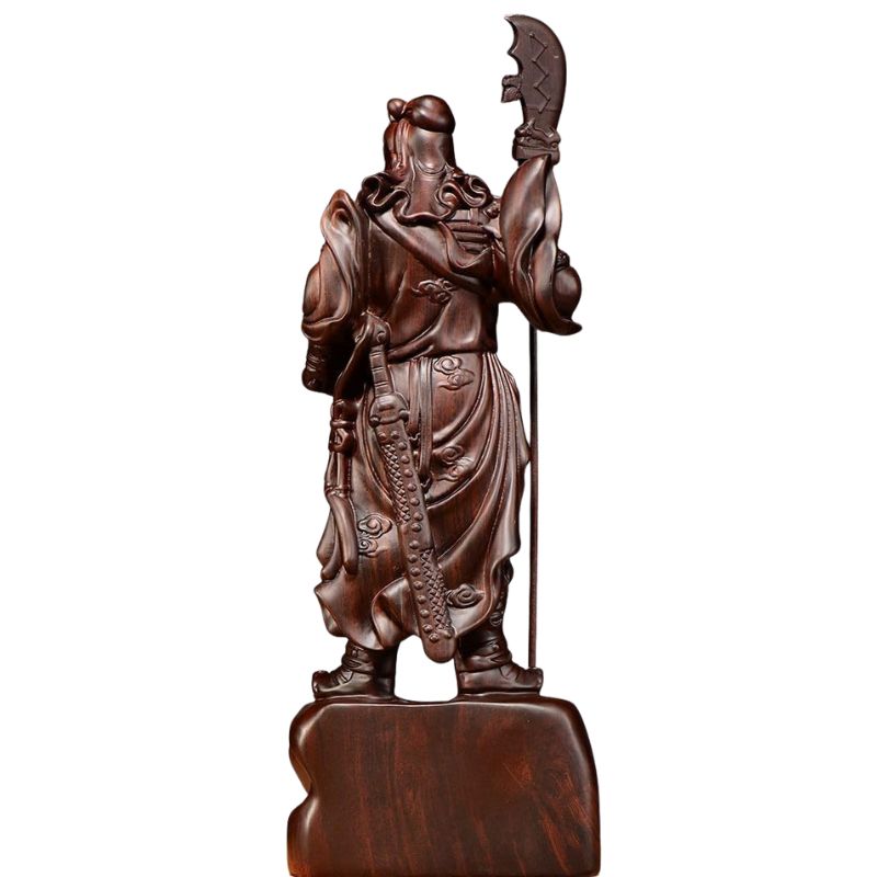 Sculpture En Bois Statue Guan Gong Sculptée À La Main