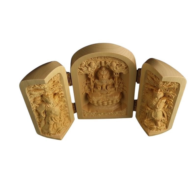 Sculpture En Bois Ornement Bouddhiste Traditionnel Sculpté