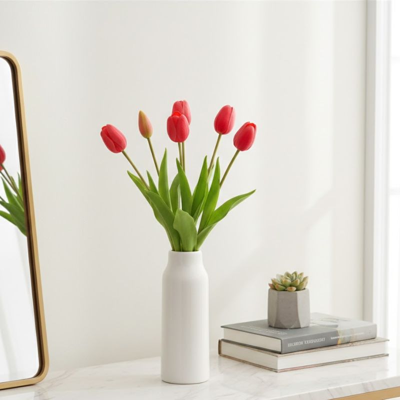Fleur Artificielle Rouge Style Tulipe Réaliste