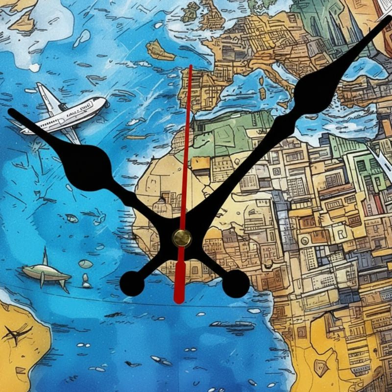 Horloge Monde Décorative Avec Illustration Moderne