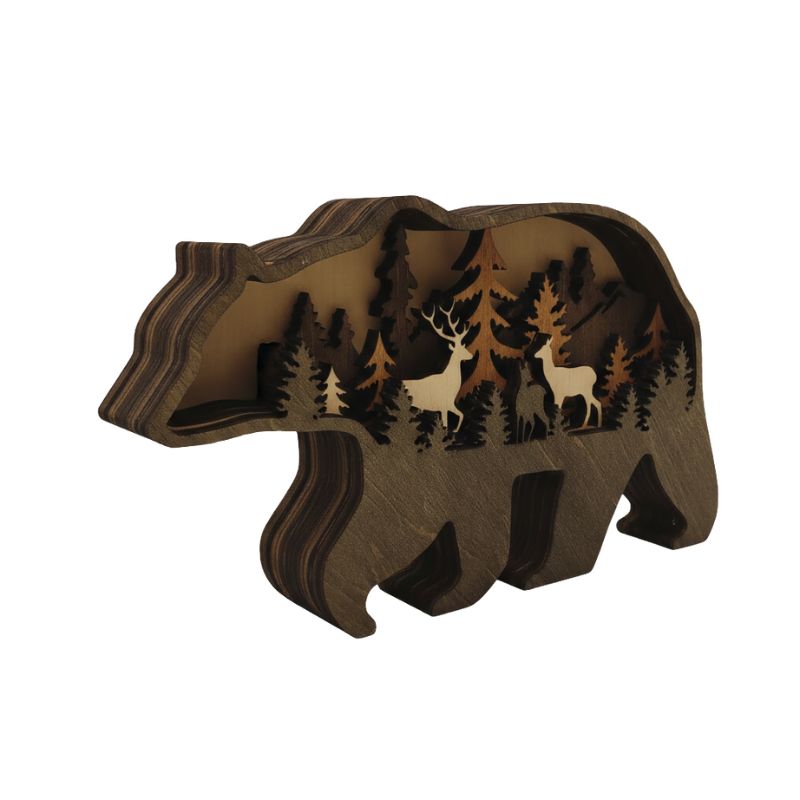 Sculpture En Bois Ours En Relief Artistique