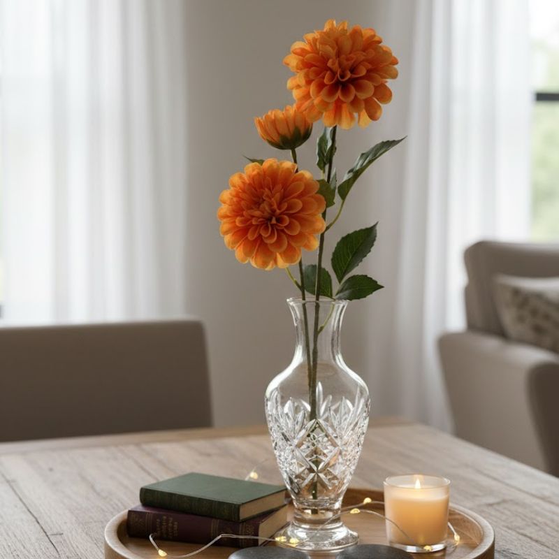 Fleur Artificielle Orange Avec Pompons Ronds