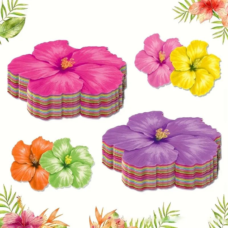 Set De Table Jetable Hawaïen Avec Fleurs D’Hibiscus Lot de 24 Pièces