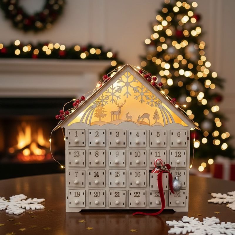 Calendrier De L’Avent Décoratif En Bois Gravé Élégant