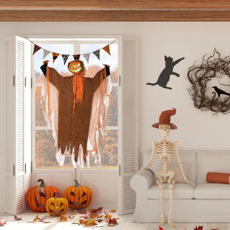 Citrouilles Halloween Fantôme Lumineux Suspendu avec Effets Sonores