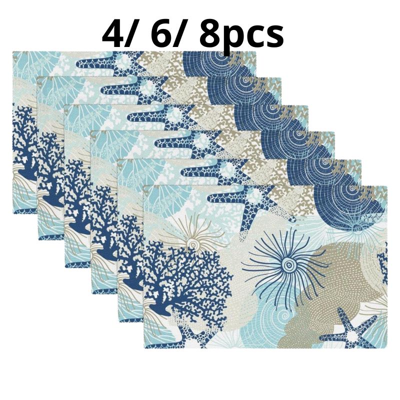 Set De Table En Lin Coraux Et Étoiles De Mer Stylisés