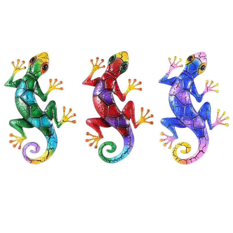 Sculpture Gecko En Métal Avec Couleurs Vives