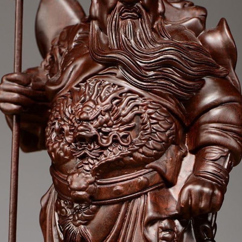 Sculpture En Bois Statue Guan Gong Sculptée À La Main