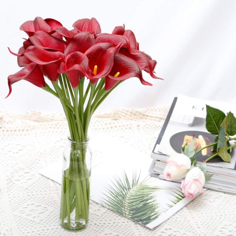Fleur Artificielle Rouge En Bouquet De Callas