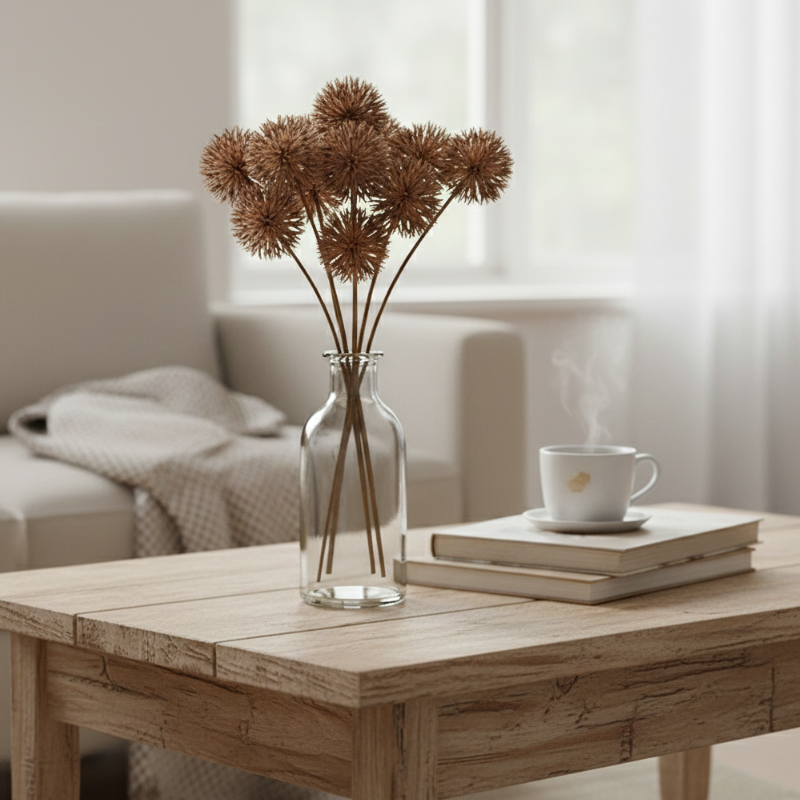 Fleur Artificielle Marron Avec Pompons Rigides