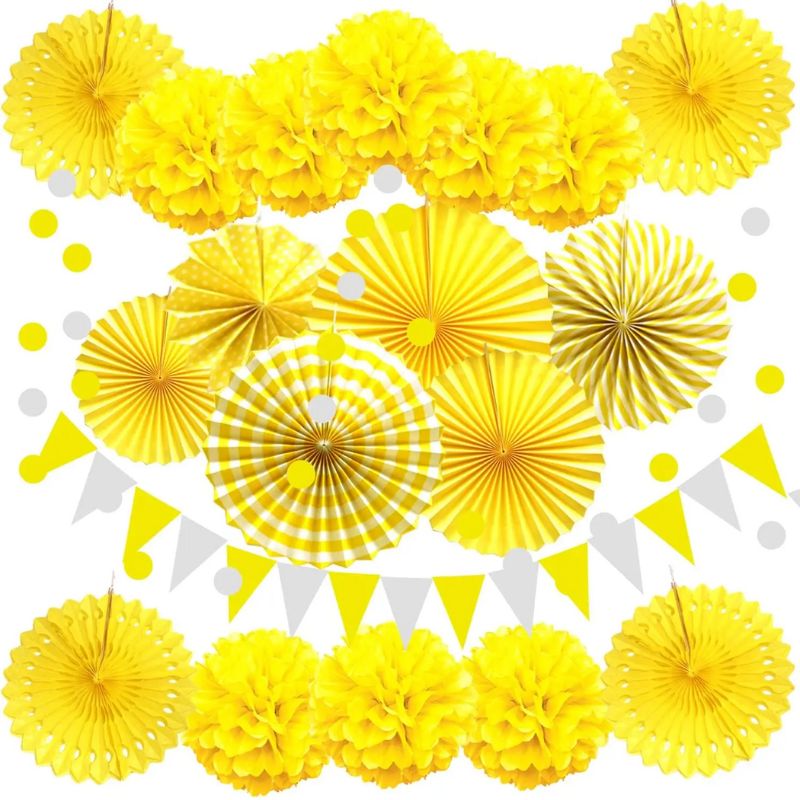 Décorations Festives Guirlande De Fleurs En Papier Avec Pompons Et Éventails