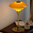 Lampe Champignon Année 70 En Verre Ambré Et Métal Doré